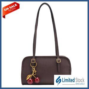 Vegan Leather Shoulder Bag with Zip Closure and Charm